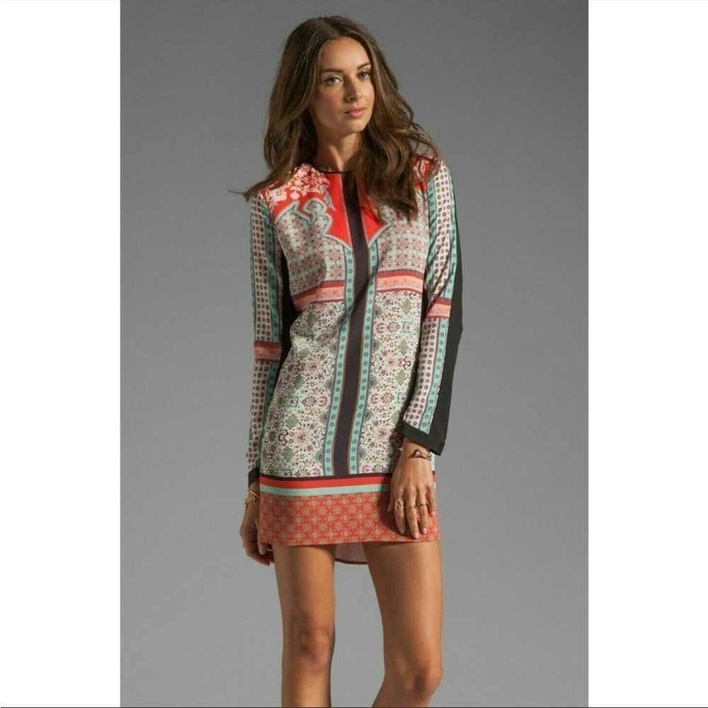 Clover Canyon Old Cow Hand Black Red Printed Long Sleeve Shift Dress